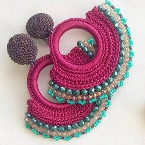 Handmade Elegant Burgundy and Green Beaded Earrings